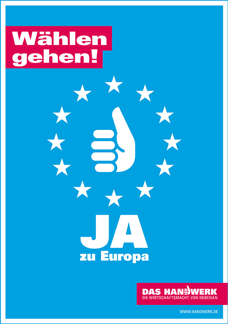 Blauer Flyer mit weißem Daumen und dem Schriftzug "Ja zu Europa".