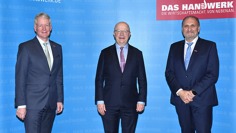 Holger Schwannecke, Michael Theurer und Hans Peter Wollseifer beim ZDH-Forum im November 2021.