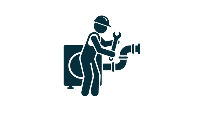 Grafik von einem Handwerker, der eine Wärmepumpe installiert