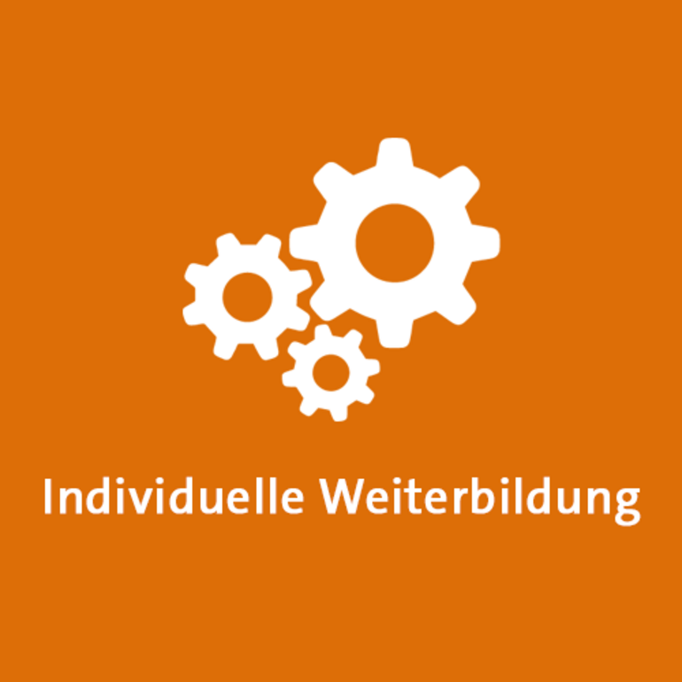 Icon zum Thema Weiterbildung auf orangem Hintergrund