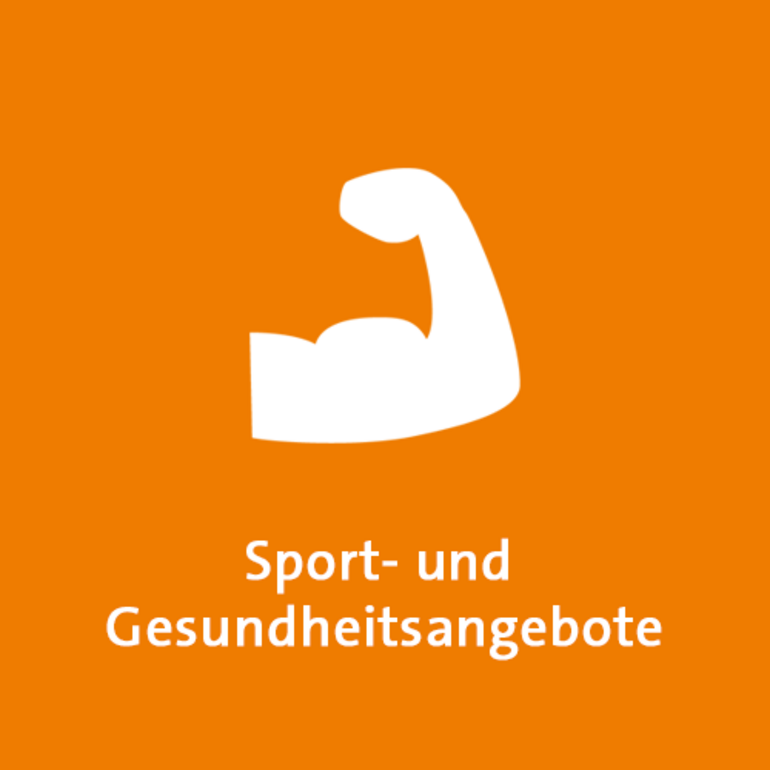 Icon zum Thema Sport- und Gesundheitsangebote auf organgem Hintergrund