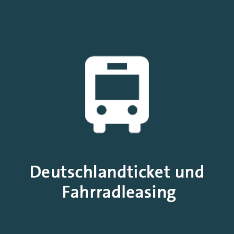 Icon zum Thema Deutschlandticket und Fahrradleasing auf dunkelblaumen Hintergrund