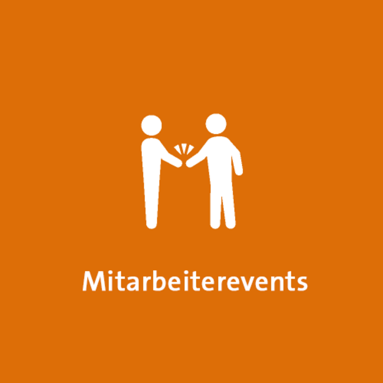 Icon zum Thema Mitarbeiterevents auf orangem Hintergrund