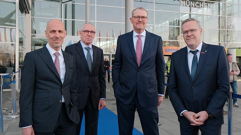 Münchener Spitzengespräch der Deutschen Wirtschaft 2026: Dr.-Ing. E.h. Peter Leibinger (BDI), Peter Adrian (DIHK), Dr. Rainer Dulger (BDA), Jörg Dittrich (ZDH) (v.l.n.r.)
